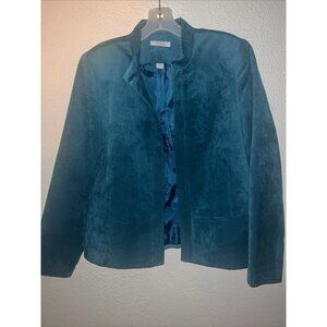 Dress Barn Women's PXL dressy blazer jacket turquoise faux suede excellent condi